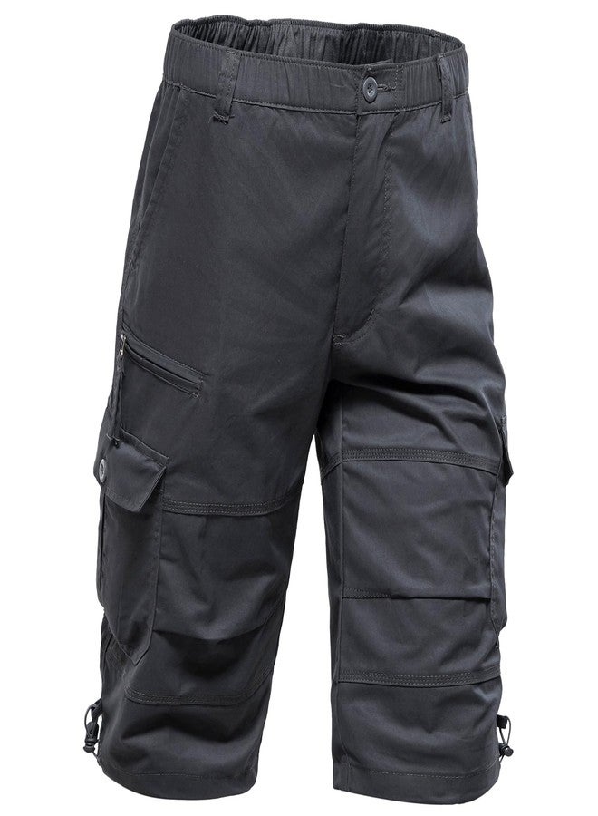 Mylldey Men's Cargo Shorts 3/4 Relaxed Fit Mens Running Shorts 7 Pockets Elastic Waist Cotton Hiking Shorts (Grey, 4XL) - Image 1
